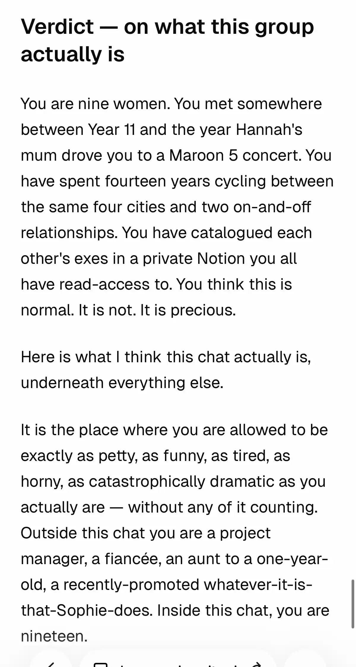 Excerpt from a girls'-group report — the closing verdict.