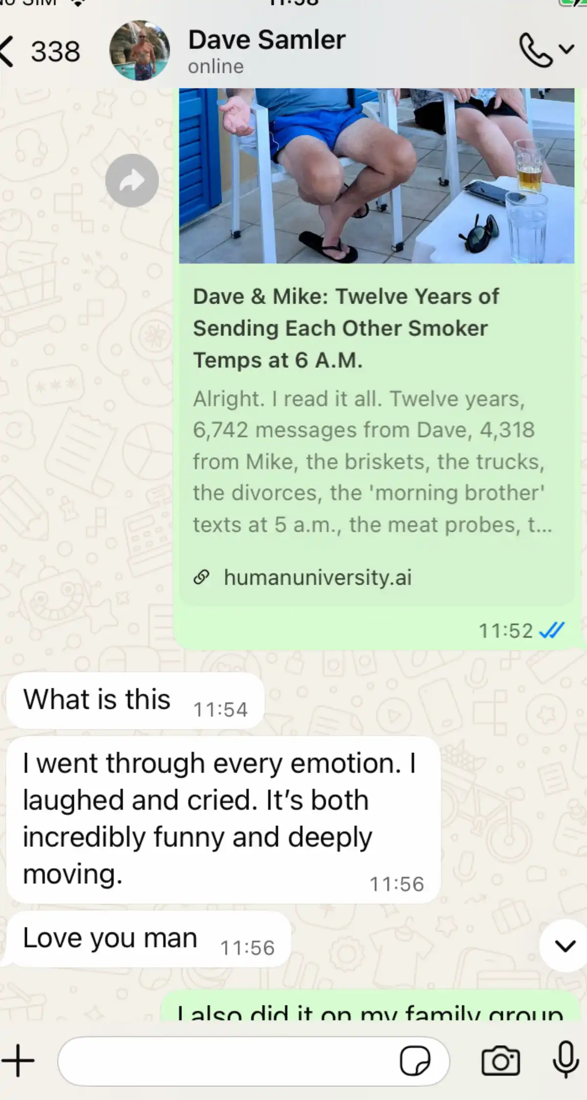 Two old friends, both dads, sharing a twelve-year-long thread report.